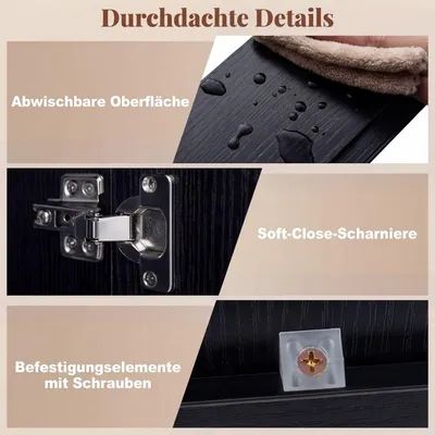 Produktbild von Wandmontierter Badezimmerschrank mit Spiegeltüren, Schwarz, MDF
