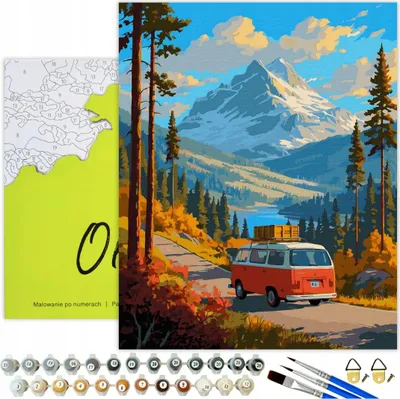 Produktbild von Malen nach Zahlen Erwachsene Landschaft Bergstraße 50x40 - 32 Acrylfarben, Leinwand mit Holzrahmen, 3 Pinseln und Zubehör Oh Art!