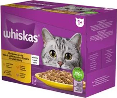 Zdjęcie produktu dla WHISKAS saszetka galaretka ptak, kaczka, indyk, kurczak - mokra karma dla kotów - 12x85 g
