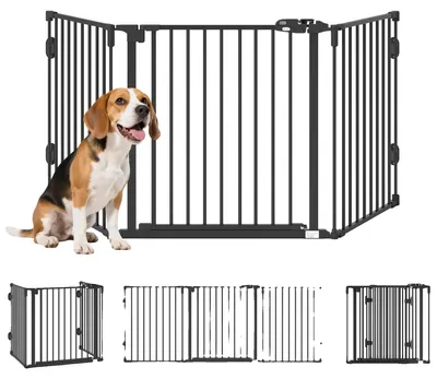 Image de Barrière de sécurité pour animaux, porte à fermeture automatique, modèle pliable, noir, 202,5 x 2 x 76 cm