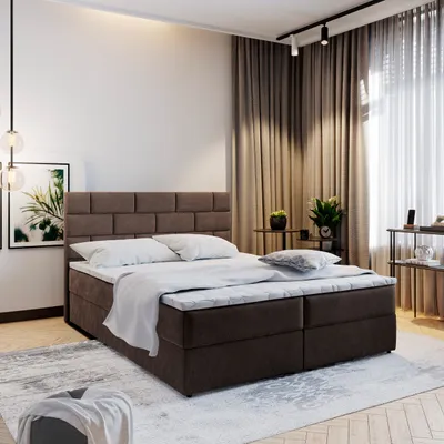 Produktbild von Masseno Boxspringbett KERLO 180x200 cm Komplett-Set mit Bonell Matratze und Topper, Polsterbett mit Bettkästen -Braun, COSMIC 800