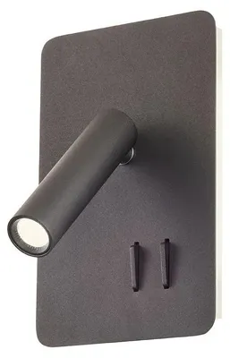 Produktbild von RedoGROUP 01-2982 QUDA Wandstrahler/Spot mit Schalter LED 6+3W/330+135lm 3000K schwarz, USB-Anschluss