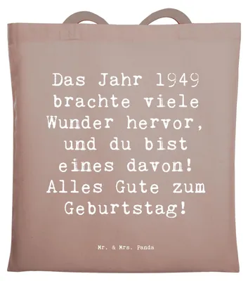 Produktbild von Mr. & Mrs. Panda Stoffbeutel Spruch 1949 Geburtstag Wunder - Braun Pastell - Geschenk, Erinnerungen, Tote Bag, Uni Tasche, Jutebeutel, Happy Birthday, Einkaufstasche