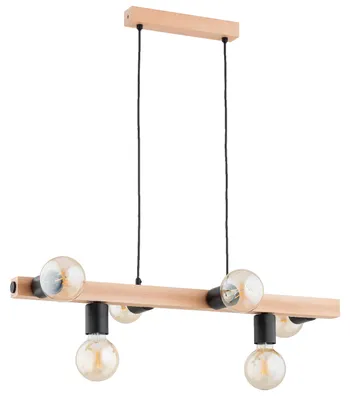 Obrázok produktu pre Závesná lampa IMPULS, svetlé drevo – čierna, 6xE27x15W, drevo, rozmery: 75x18x80 cm, IP20, Alfa