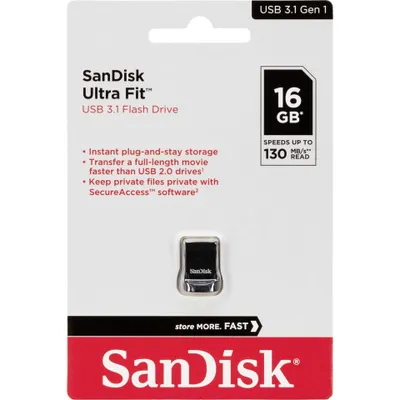 Produktbild von SanDisk Ultra Fit USB-Stick 16 GB USB Typ-A 3.2 Gen 1 (3.1 Gen 1) Schwarz