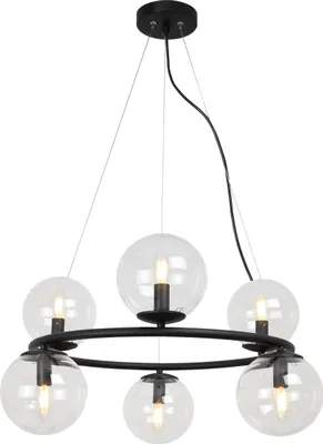 Immagine prodotto di Lampada a sospensione Aura nero 6 luci vetro beige E14