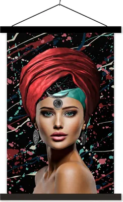 Produktbild von MuchoWow® Textilposter Frau - Abstrakt - Rot 120x180 cm mit schwarzem Rahmen - Fotos