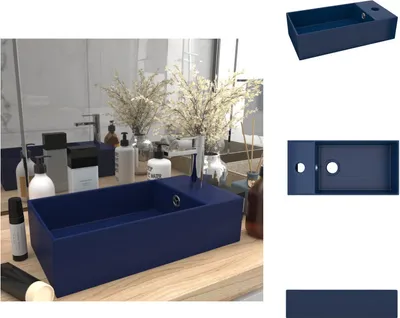 Produktbild von vidaXL Badezimmer-Waschbecken mit Überlauf Keramik Dunkelblau - Badezimmer-Waschbecken