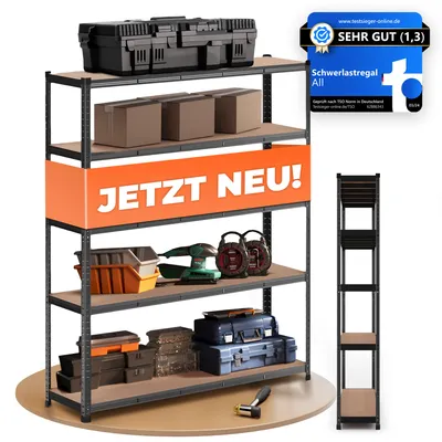 Produktbild von ALL Schwerlastregal - 180x150x40cm Schwarz | Kellerregal | Lagerregal | Lastenregal | Steckregal | Metallregal | Schwerlastregal 40 cm tief