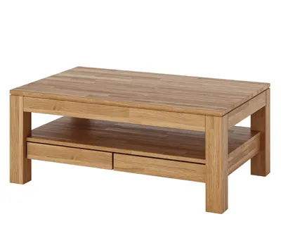 Produktbild von Wohnzimmertisch Eiche massiv 110x70 cm Couchtisch mit 2 Schubladen geölt