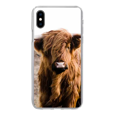 Produktbild von MuchoWow® Handyhülle Schutzhülle Hülle für iPhone Xs Schottische Highlander - Landschaft - Kuh - Braun - Tiere - Natur Silikon Softcase Handy Hülle - Handytasche