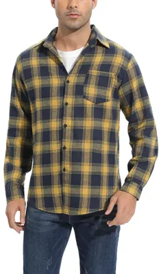 Productafbeelding van Flanel Geplaid Overhemd voor Mannen - 100% Katoenen Casual Lange Mouwen Geel 3XL