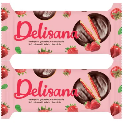 Produktbild von Delisana Jaffa-Kekse mit Erdbeergelee und Schokolade, 2 x 135 g