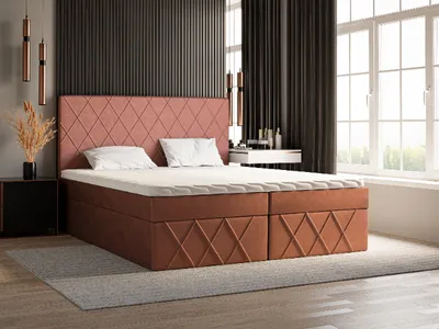 Produktbild von ADIDAR Polsterbett Rudi 140x200cm – Boxspringbett mit Holzrahmen, Matratze, zwei Bettkästen, Stauraum, Topper – Rosa Amor Velvet 4329, inkl. Lieferung