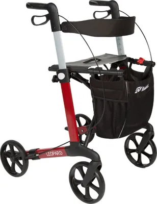 Produktbild von FabaCare Rollator Leopard mit Einhandbremse links rechts, Leichtgewichtrollator, faltbar, mit Vollausstattung, bis 150 kg, Rot