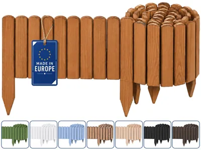 Obrázek produktu pro Woodygift Dřevěná ohraničení záhonů, svinovací plot, zahradní plot, ohraničení trávníku, palisáda, flexibilní svinovací ohraničení pro záhony a trávník, hnědé, 10 x 200 cm