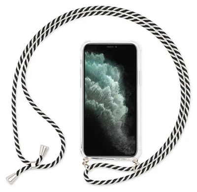 Produktbild von NALIA Handy Hülle mit Kette für iPhone 11 Pro, Necklace Case mit Umhänge-Band Schwarz Weiß