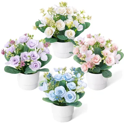 Kunstpflanzen-Set, 4 Stück, 16 cm, Kunststoff, für Dekoration