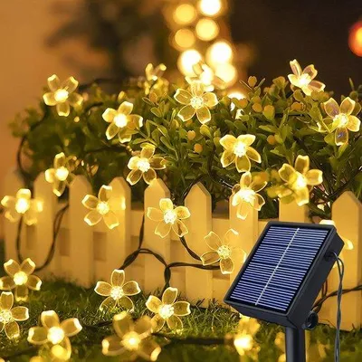 Immagine prodotto di Lampada da spiaggia a energia solare, 14 m, 120 LED, colore rosa, per esterni, 8 modalità, impermeabile, per giardino, feste, matrimoni, cortili, Natale