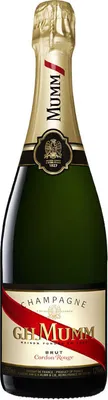 A bottle of Mumm Cordon Rouge Champagne.