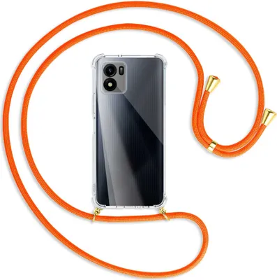 Produktbild von Handykette Backcover-Schutzhülle mit Band (Metall goldfarben) für vivo Y01, vivo Y15s (V2120, 6.51'') - neonorange
