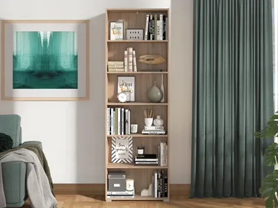Immagine prodotto di Dmora Libreria Pramollo 70x25x212h cm Marrone Rovere, 5 Ripiani Installazione a Terra