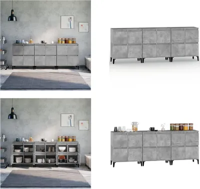 Produktbild von vidaXL Sideboards 3 Stk. Betongrau 60x35x70 cm Holzwerkstoff - Sideboard - Sideboards - Schrank - Aufbewahrungsschrank