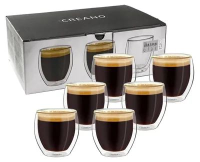 Produktbild von Creano doppelwandige Espresso-Gläser, 6er Set 80ml, Mokkatassen, Espressotassen, Thermo-Gläser mit Schwebe-Effekt