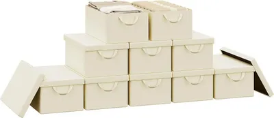 Produktbild von WOLTU 10er Set Aufbewahrungsboxen mit Deckel, mit Griffen, faltbar, Creme, 27L(48x29x20 cm)