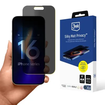 Productafbeelding van 3MK Silky Matt Privacy, geschikt voor Apple iPhone 16 Pro, schokbestendig, krasbestendig, 1 stuk