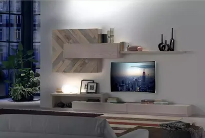 Produktbild von Wohnwand TV-Ständer Wandregale Wohnzimmer Luxus Lowboard Grau Neu