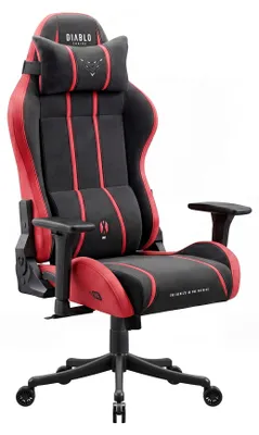 Obrázek produktu pro Herní židle Diablo Chairs X-One 2.0 z látky, ergonomická kancelářská židle, otočná židle v černé a červené barvě, velikost Small