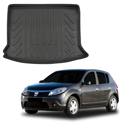 Image de Tapis De Coffre Sur Mesure Pour Dacia Sandero 2008-2012, Noir, Antidérapant, Bord Haut, Toutes Saisons