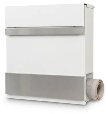 Productafbeelding van Relaxdays brievenbussen met vak voor kranten, afmetingen (hoogte x breedte x diepte): 37 x 37 x 11,5 cm, 4 sleutels, wandbrievenbus, roestvrij staal, wit-zilver, AI-gegenereerde afbeelding