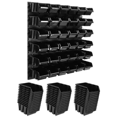 Produktbild von Lagersystem Wandregal 772 x 780 mm | 36 stck. Box | Stapelboxen Schüttenregal Sichtlagerkästen | Extra Starke Wandplatten | Regal Erweiterbar | Werkstattregal Lagerregal Werkstattwandregal Steckregal