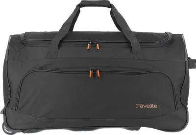 A black Travelite trolley travel bag is shown from the front against a white background.