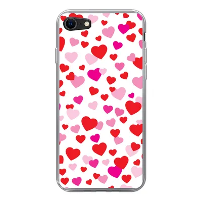 Produktbild von MuchoWow® Handyhülle Schutzhülle Hülle für iPhone SE 2020 Eine Illustration mit bunten Herzen Silikon Softcase Handy Hülle - Kartenbesitzer