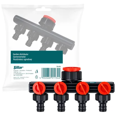 Image de Distributeur de jardin Sillar à 4 voies – Robinet 1" avec réducteur 3/4" – Distributeur de tuyaux à 4 sorties avec régulateurs