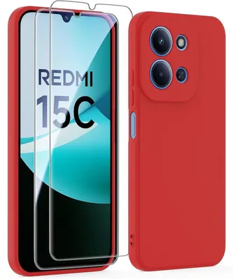 Image de Coque + 2 Verres Trempés pour Xiaomi Redmi 15C 4G/5G, Silicone Doux Ultra Slim Anti-Rayures Antichoc Rouge