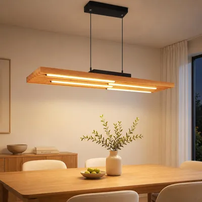 Immagine prodotto di Lampada a sospensione ZMH, ideale per la tavola da pranzo, in legno, 33W, lampada a sospensione dimmerabile con telecomando, lampada a sospensione per la cucina, regolabile in altezza, colore nero, adatta per sala da pranzo e soggiorno