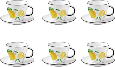 Produktbild von 6er Set Tassen mit Untertasse Amalfi Zitronen für 250ml Porzellan Easy Life