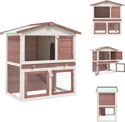 Immagine prodotto di vidaXL Gabbia per conigli con 3 porte, color marrone, in legno - Ambienti e recinti per piccoli animali