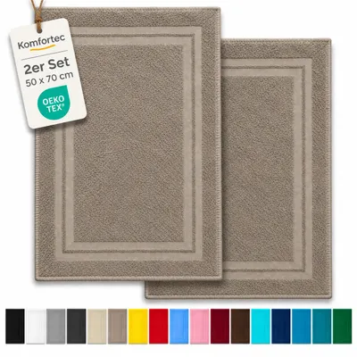 Produktbild von Komfortec Badematte 2er Set 50x70 cm, 100% Baumwolle, 600 g/m², Extra Weich & Saugstark, Frottee Duschvorleger, Waschbar Duschmatt, 50 x 70 cm, Taupe