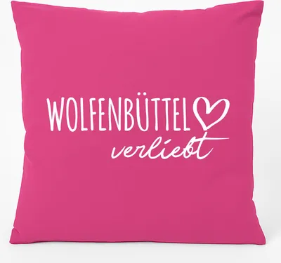 Produktbild von Huuraa Kissen Wolfenbüttel verliebt 40x40cm mit Füllung Fuchsia Baumwolle Dekokissen Geschenkidee