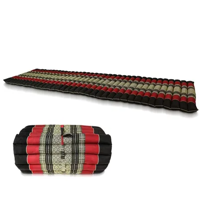 Produktbild von Kapok Yogamatte Liegematte Rollmatte Rollmatratze Thaimatte Yoga Matte Liege Kapokmatte Baumwolle Schwarz Rot 175 x 53 cm