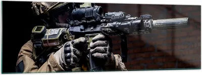 Produktbild von Bilder auf glas - Soldat Gewehr - 160x50cm - Glasbilder - Wandbilder - Kunstdruck - zum Aufhängen bereit - Wanddekoration aus Glas - Glas Bilder - Wandbild auf Glas - Einteilig - GAB160x50-3785
