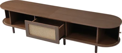 Immagine prodotto di mobile TV okwish, credenza, credenza bassa, mobile contenitore, mobile con spazio di archiviazione, supporto TV per il soggiorno, piedini regolabili, trama in rattan, noce scuro