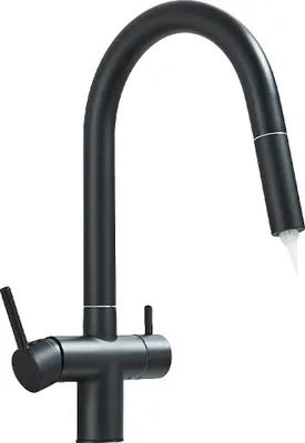 Obrázek produktu pro Kuchyňská baterie, otočná o 360 stupňů, dvojitá rukojeť, matně černá