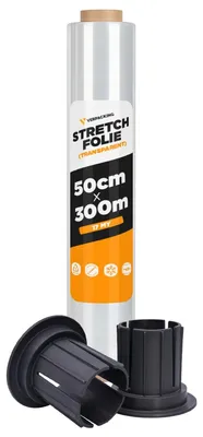 Stretchfolie 17 my, 50 cm x 300 m, transparent, 1 Rolle + Gleithülsen