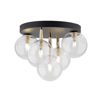 Produktbild von Deckenleuchte Metall Glas B: 35 cm in Schwarz Gold G9 Kugel Schirm Retro Design